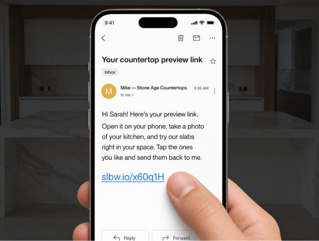 Email with the preview link open on the customer phone