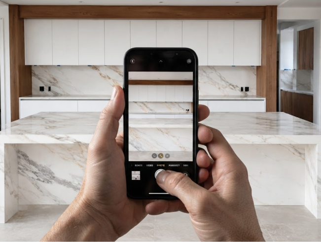 Customer photographing their kitchen with a phone